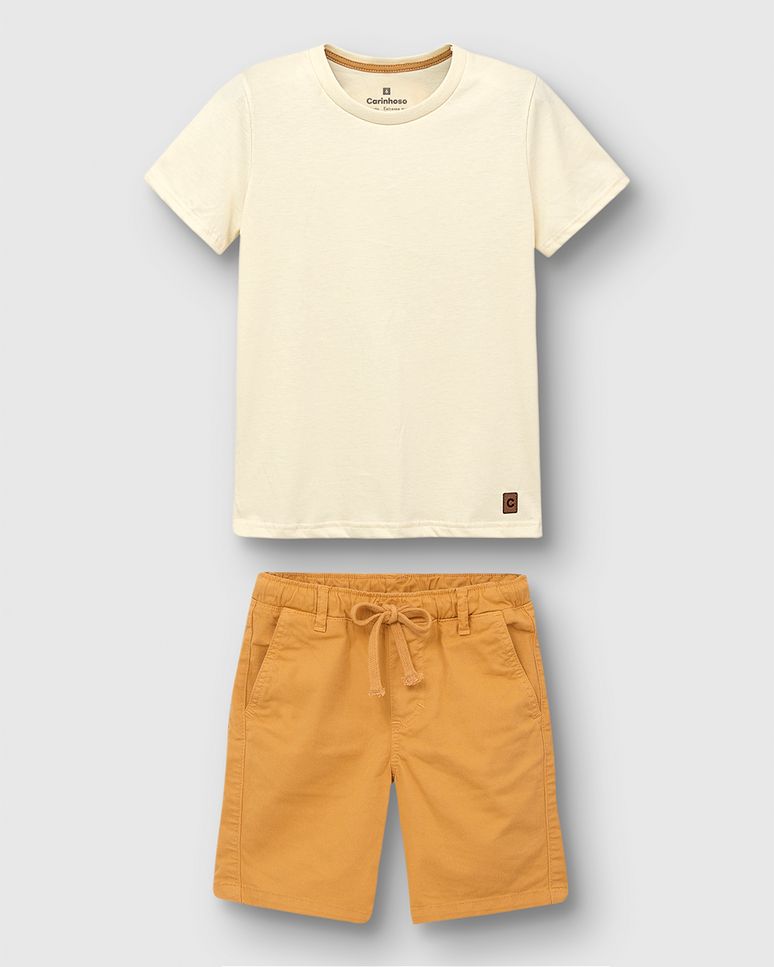 Conjunto Menino Camiseta Manga Curta Em Algodão Pima - Carinhoso