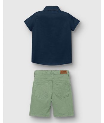 Conjunto Menino Camisa Tradicional Em Algodão Texturizado - Carinhoso
