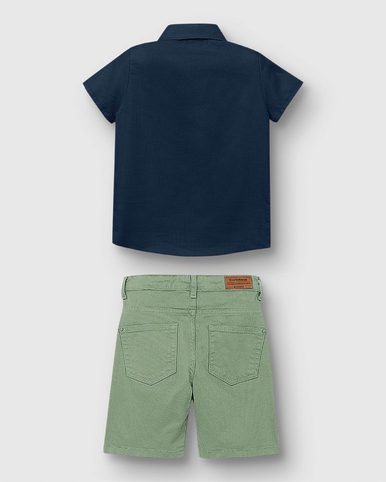 Conjunto Menino Camisa Tradicional Em Algodão Texturizado - Carinhoso