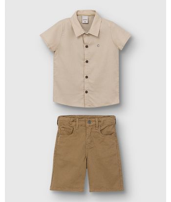 Conjunto Menino Camisa Tradicional Em Algodão Texturizado - Carinhoso