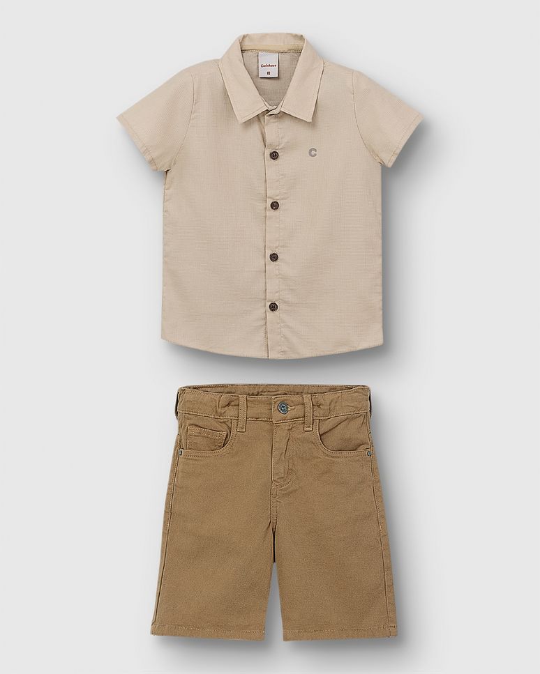 Conjunto Menino Camisa Tradicional Em Algodão Texturizado - Carinhoso