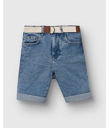 Bermuda Menino Comfort Com Cinto Em Jeans Com Elastano - Carinhoso