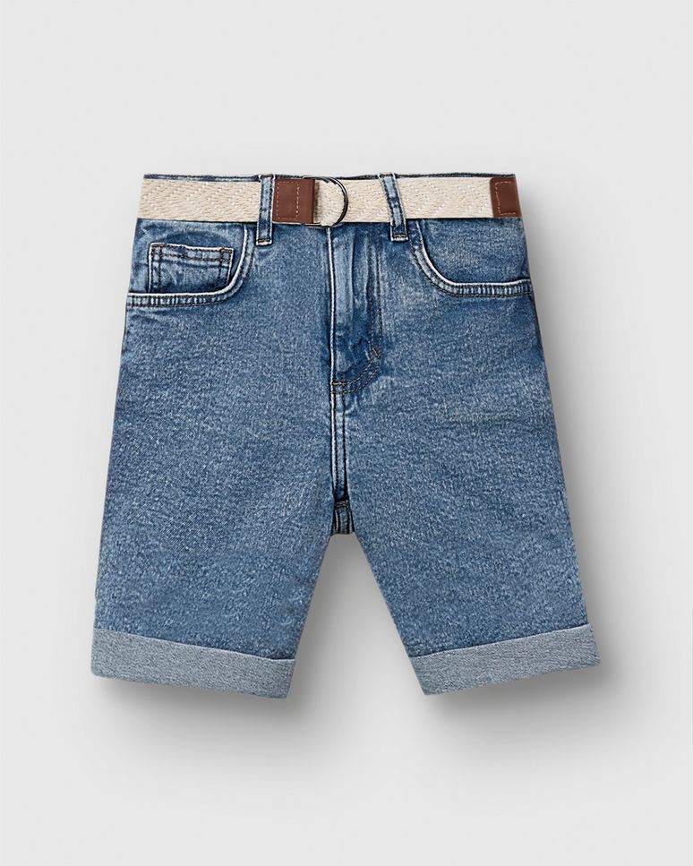 Bermuda Menino Comfort Com Cinto Em Jeans Com Elastano - Carinhoso