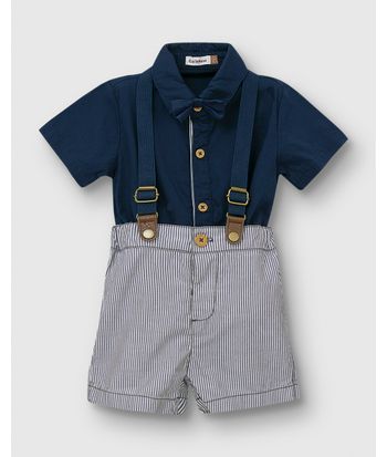 Conjunto Bebê Menino Body Detalhe Gravata Borboleta E Bermuda - Carinhoso