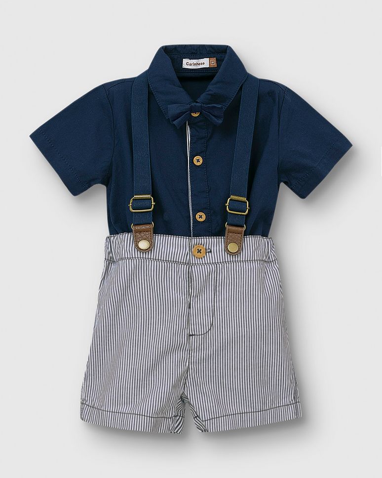 Conjunto Bebê Menino Body Detalhe Gravata Borboleta E Bermuda - Carinhoso