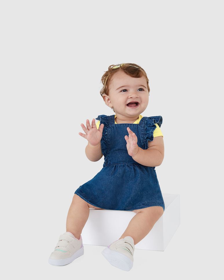 Vestido Infantil Alça Babado Em Jeans 100% Algodão Malwee Kids