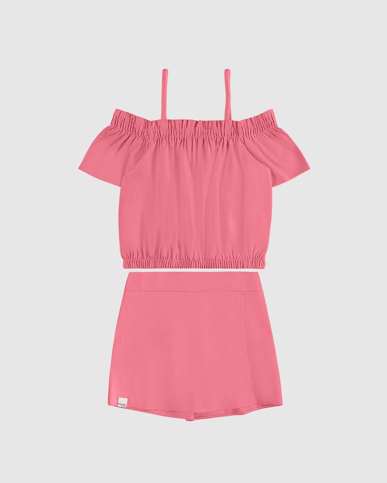 Conjunto Infantil Menina Blusa E Shorts Saia Em Algodão Stretch Malwee Kids