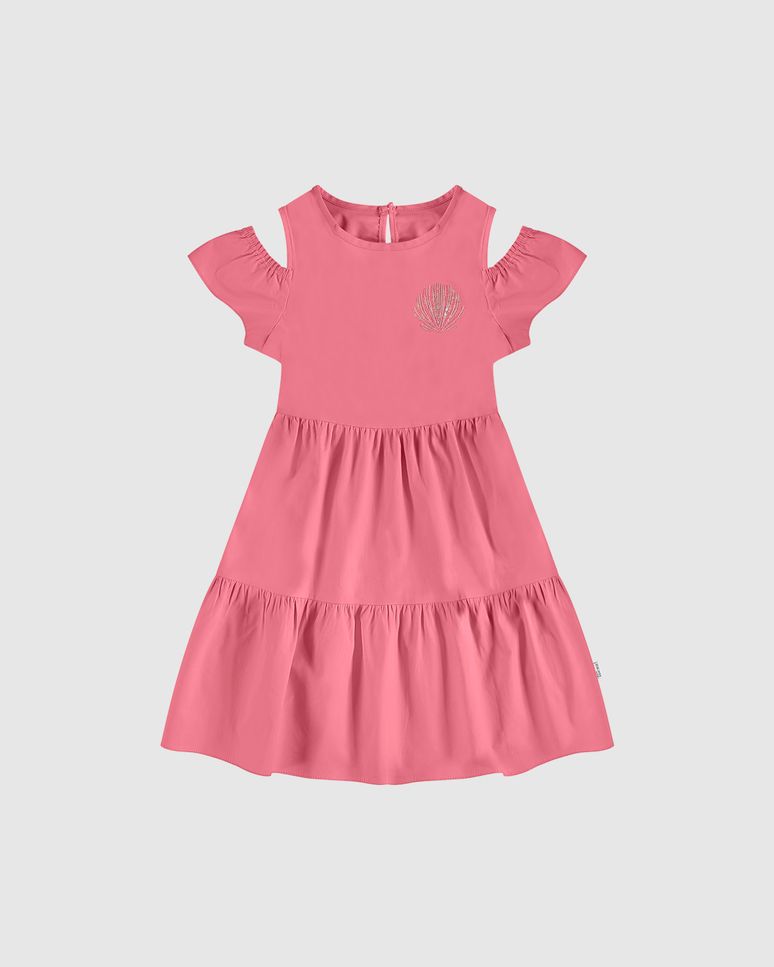 Vestido Infantil Recorte No Ombro Em Algodão Stretch Malwee Kids