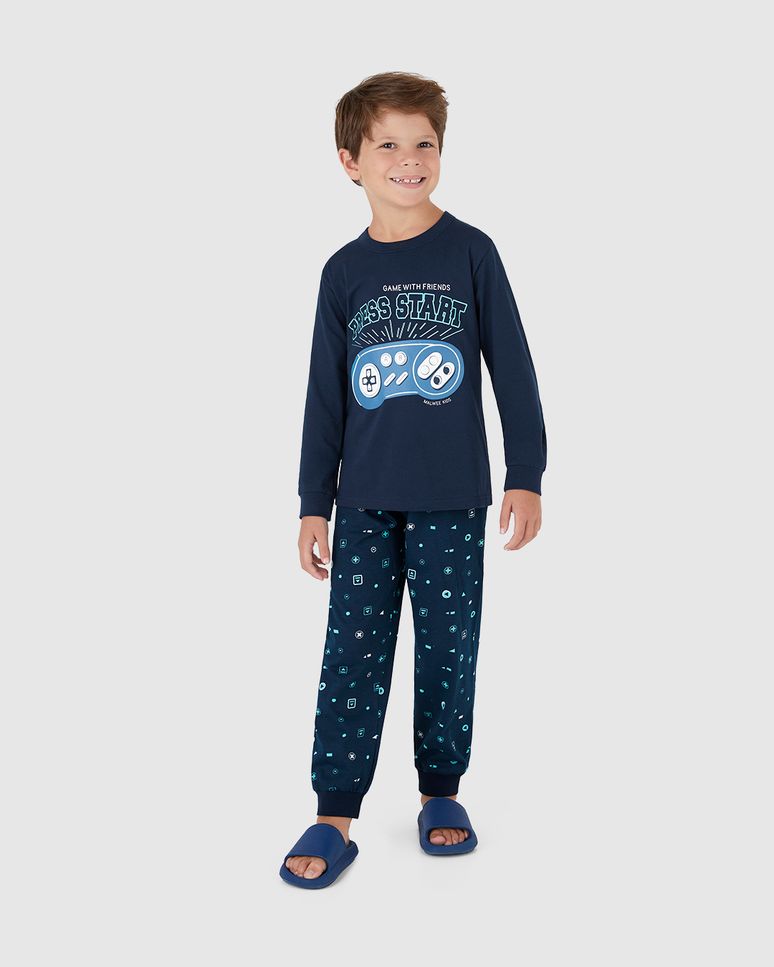 Pijama Longo Infantil Menino Press Start Em Algodão Malwee Kids