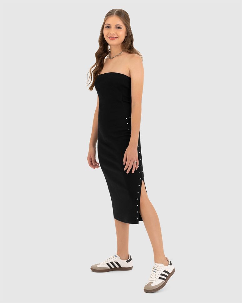 Vestido Menina Midi Fenda Lateral E Aplique Em Ribana Malwee Kids