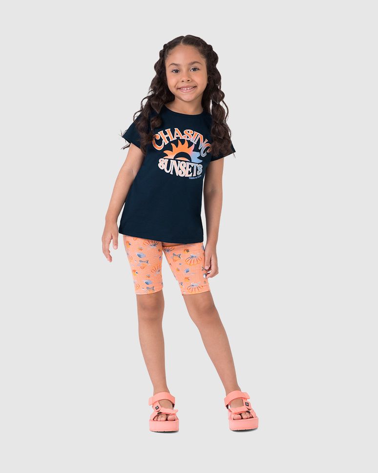 Conjunto Infantil Menina Bermuda Ciclista Estampada Em Algodão Malwee Kids