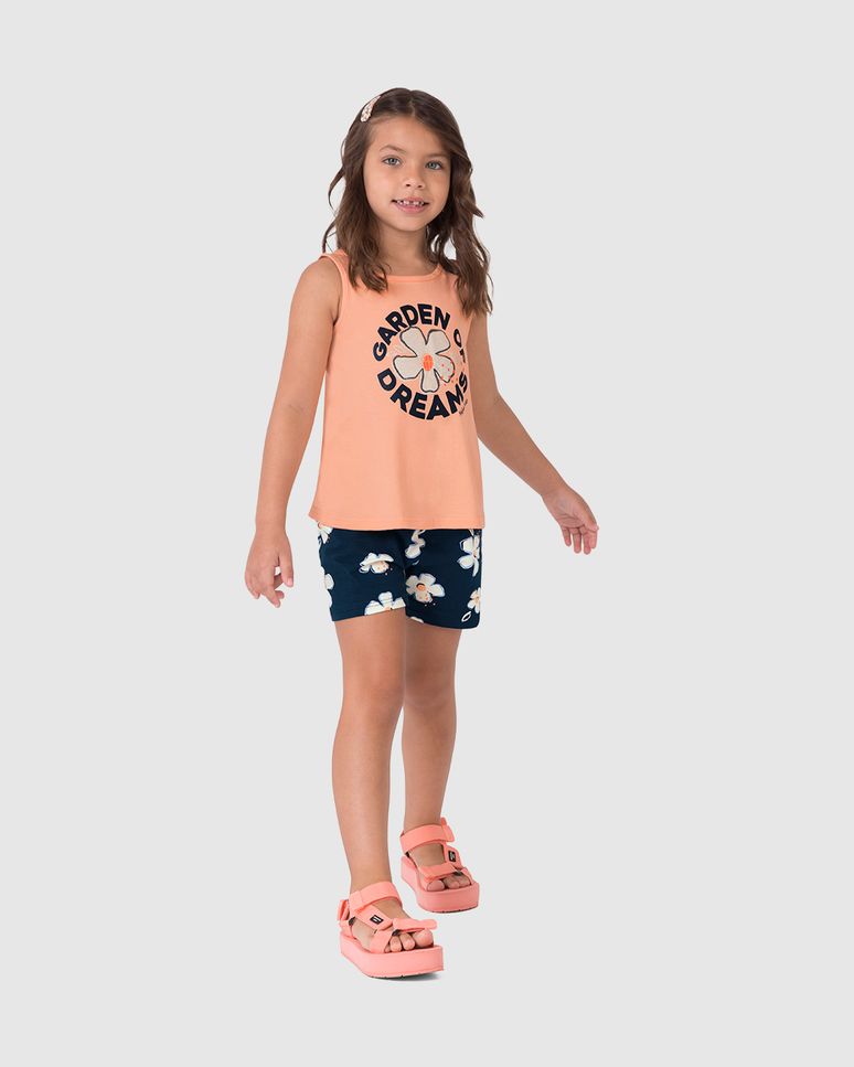 Conjunto Infantil Menina Regata E Shorts Estampado Em Algodão Malwee Kids