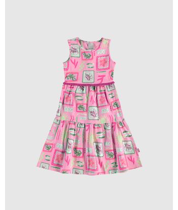 Vestido Infantil Midi Estampado Detalhe Costas Vazado Em Algodão Malwee Kids