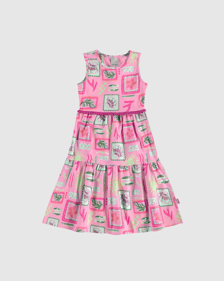 Vestido Infantil Midi Estampado Detalhe Costas Vazado Em Algodão Malwee Kids