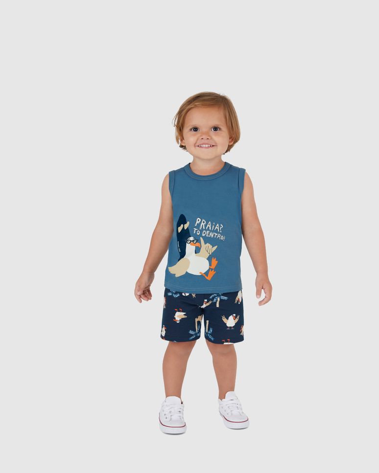 Conjunto Infantil Menino Regata E Bermuda Estampada Em Algodão Malwee Kids