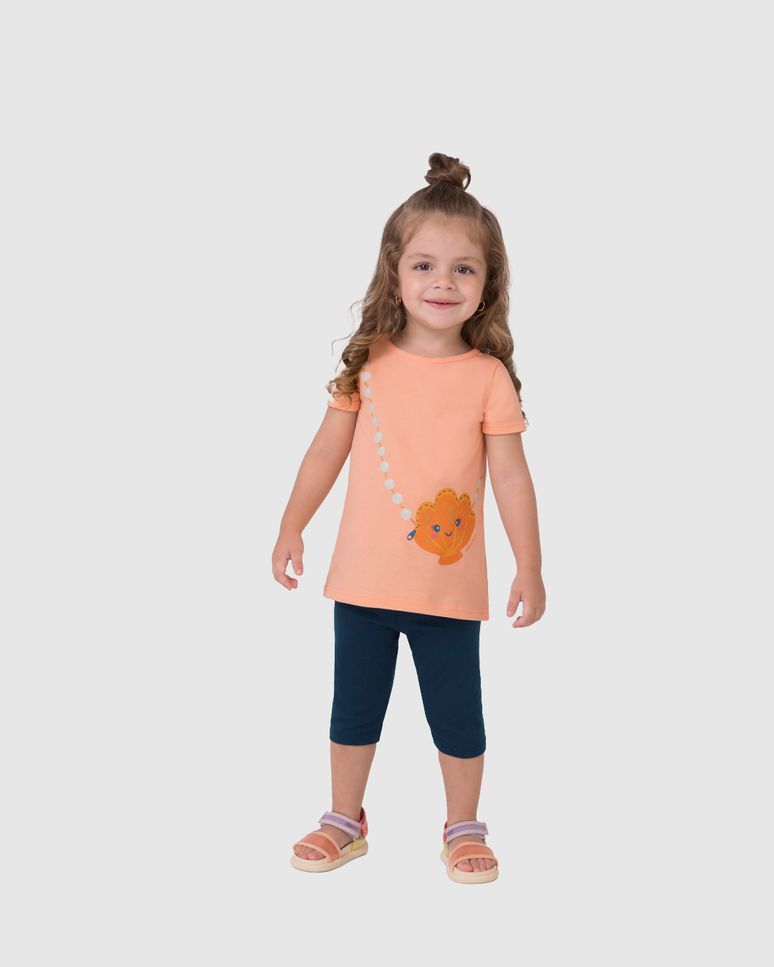 Conjunto Infantil Menina Blusa Estampa Com Glitter Em Algodão Malwee Kids