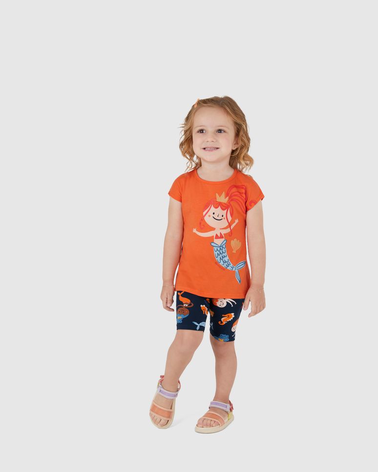 Conjunto Infantil Menina Estampa Sereia Em Algodão Malwee Kids