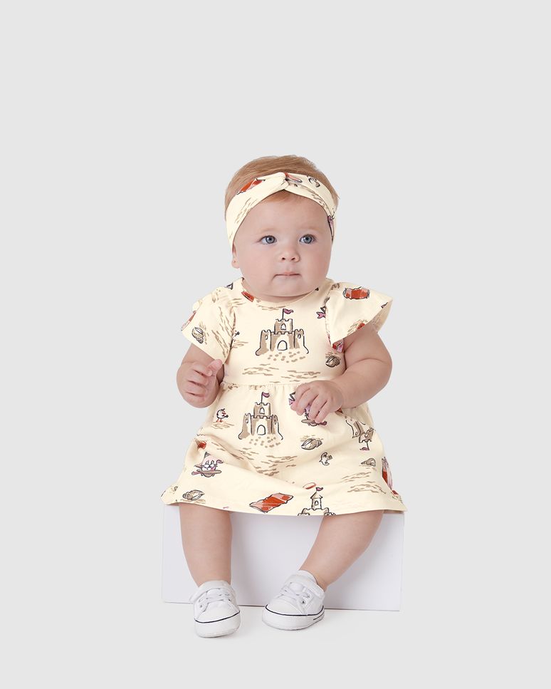 Vestido Infantil Rodado Com Acessório Faixa De Cabelo Em Algodão Malwee Kids