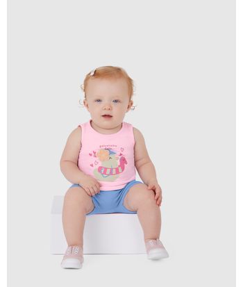 Conjunto Infantil Menina Regata Gaivotinha Feliz Em Algodão Malwee Kids