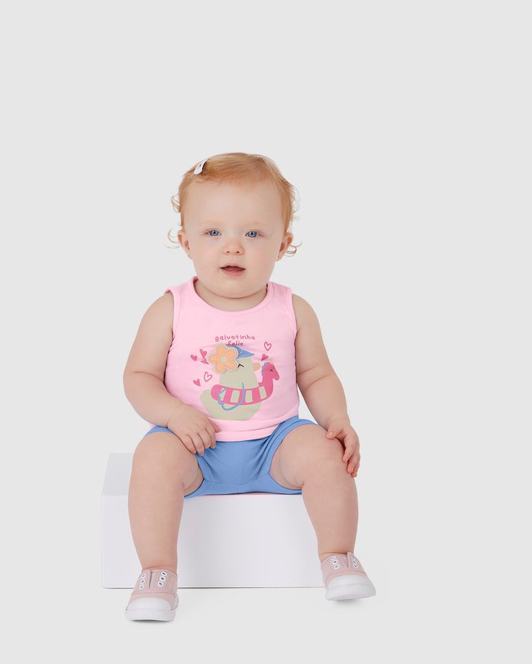 Conjunto Infantil Menina Regata Gaivotinha Feliz Em Algodão Malwee Kids