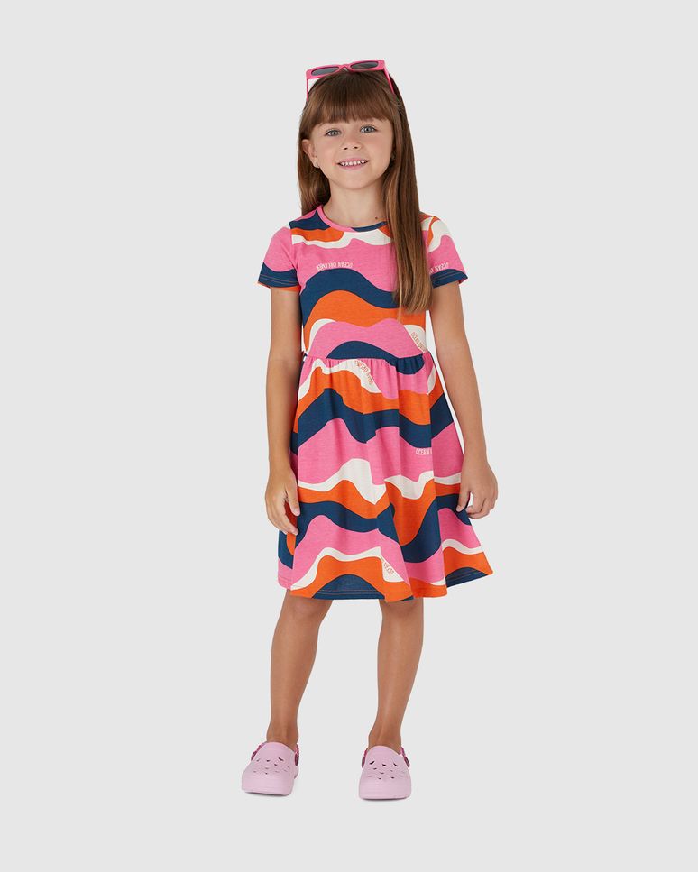 Vestido Infantil Evasê Manga Curta Estampado Em Algodão Malwee Kids