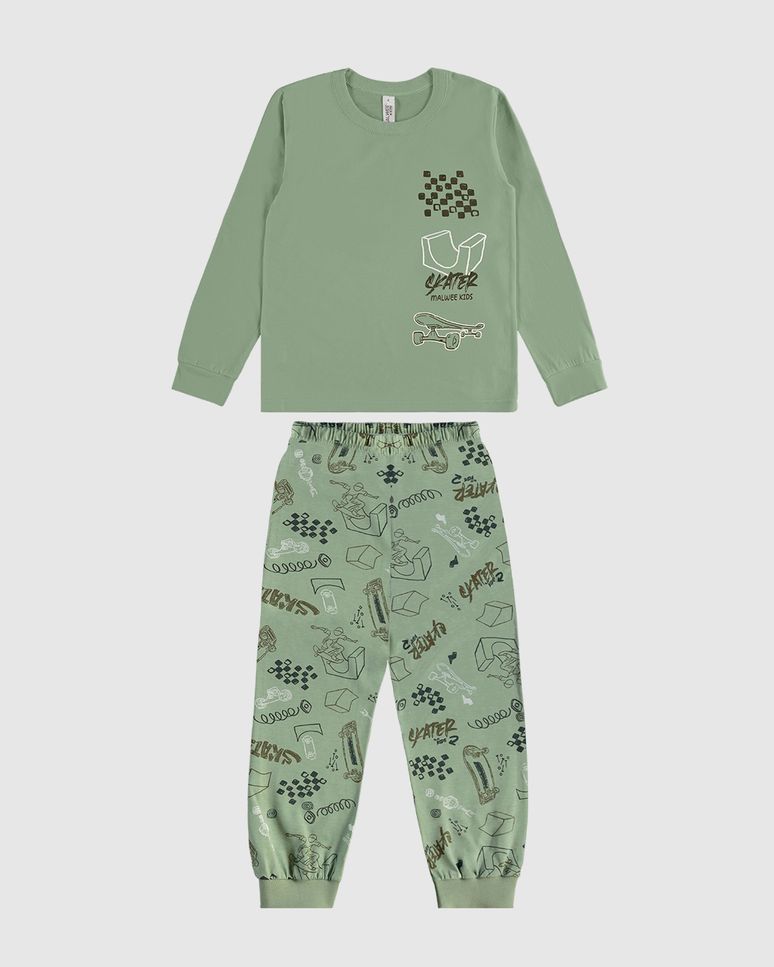 Pijama Longo Infantil Menino Skater Em Algodão Malwee Kids