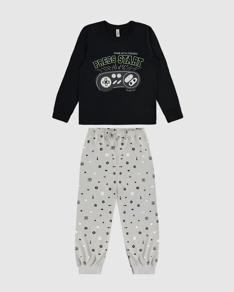 Pijama Longo Infantil Menino Press Start Em Algodão Malwee Kids