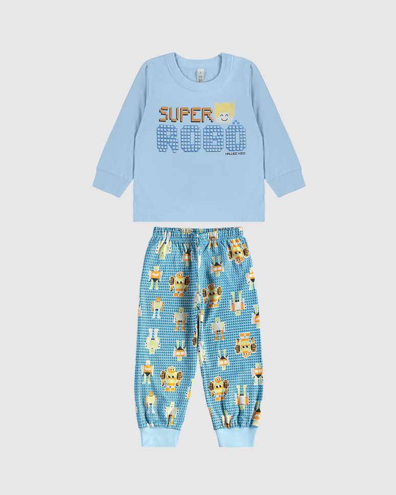 Pijama Longo Infantil Menino Calça Estampada Em Algodão Malwee Kids