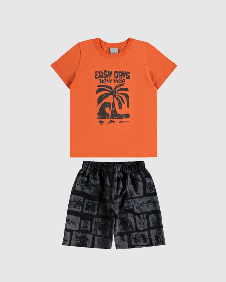 Conjunto Infantil Menino Bermuda Estampada Em Microfibra Malwee Kids