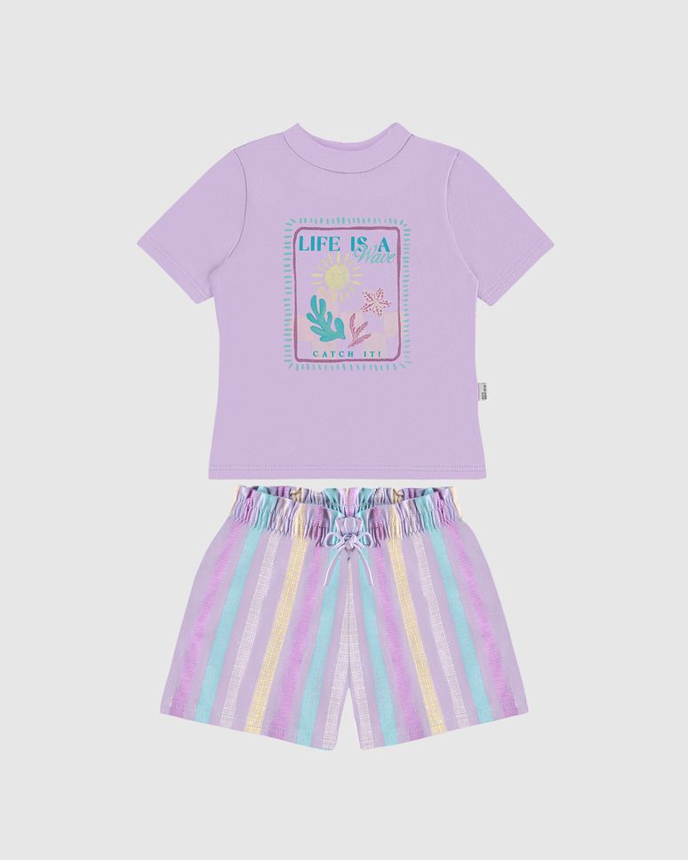 Conjunto Infantil Menina Life Is A Wave, Catch It Em Algodão Malwee Kids
