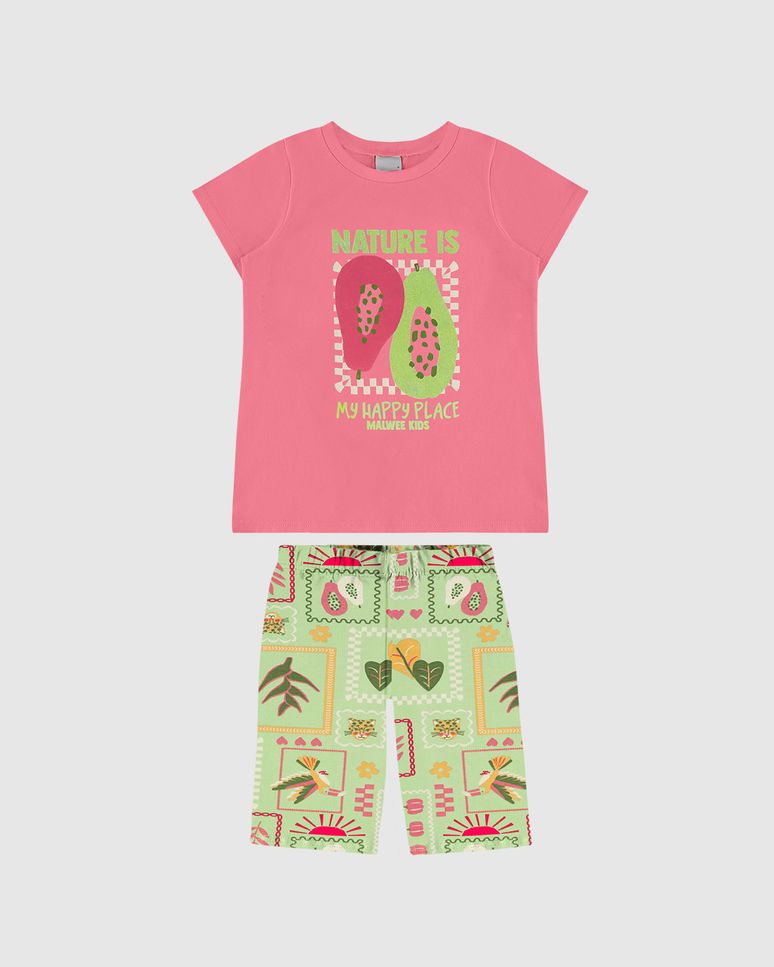 Conjunto Infantil Menina Bermuda Ciclista Estampada Em Algodão Malwee Kids