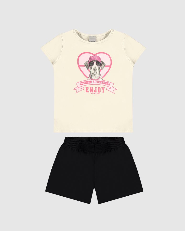 Conjunto Infantil Menina Blusa Manga Curta E Shorts Em Algodão Malwee Kids