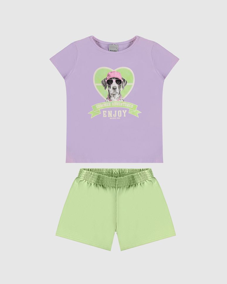 Conjunto Infantil Menina Blusa Manga Curta E Shorts Em Algodão Malwee Kids