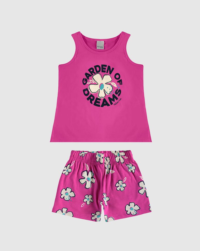 Conjunto Infantil Menina Regata E Shorts Estampado Em Algodão Malwee Kids