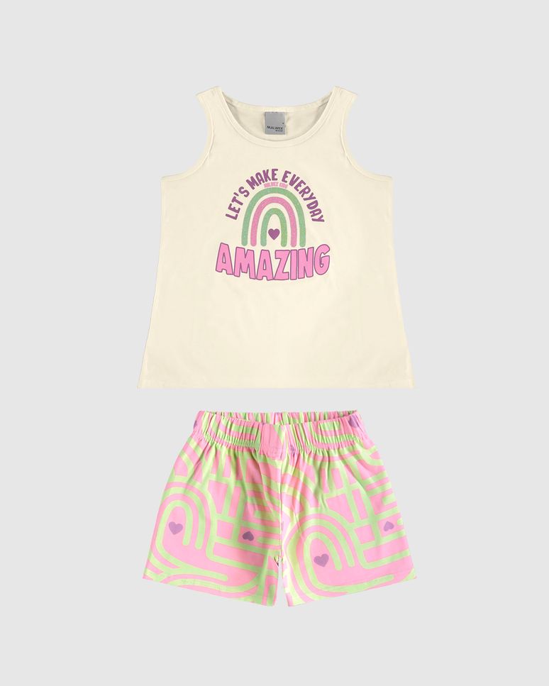 Conjunto Infantil Menina Regata E Shorts Estampado Em Algodão Malwee Kids