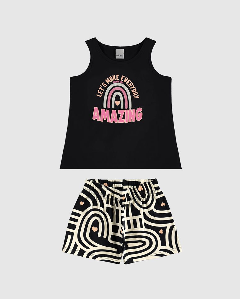 Conjunto Infantil Menina Regata E Shorts Estampado Em Algodão Malwee Kids