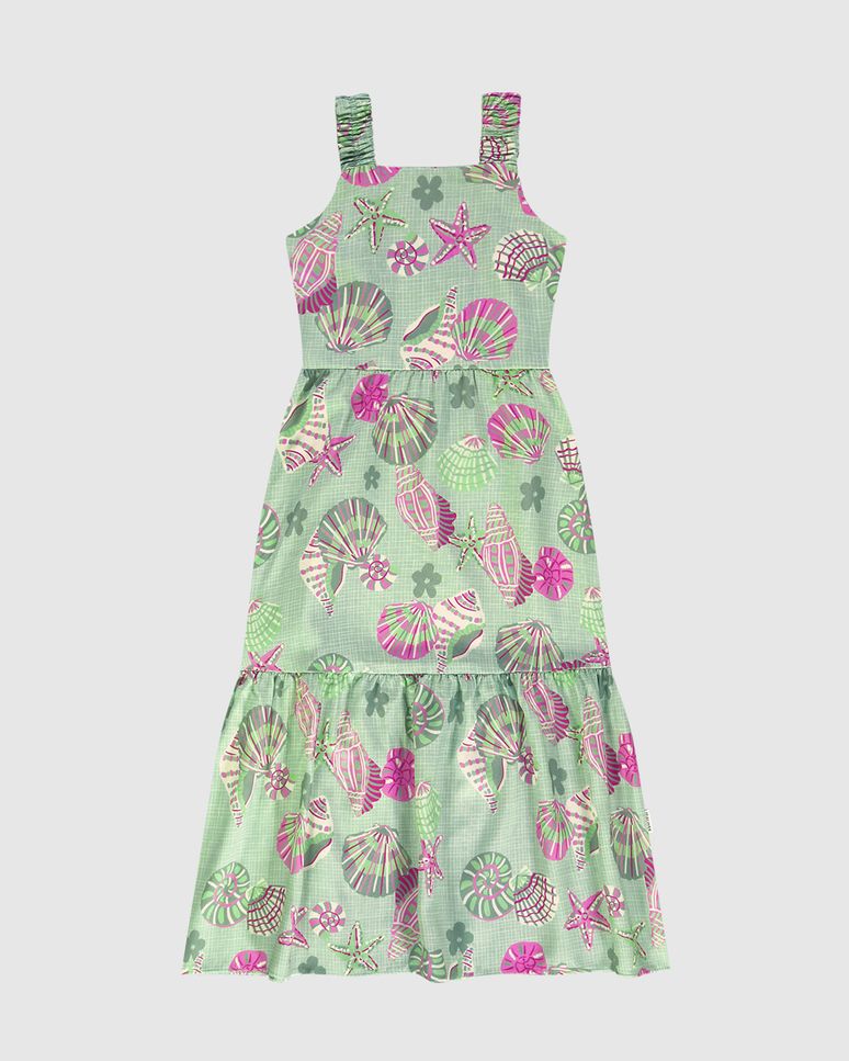Vestido Infantil Midi Marias Estampa Conchas Em Viscose Malwee Kids
