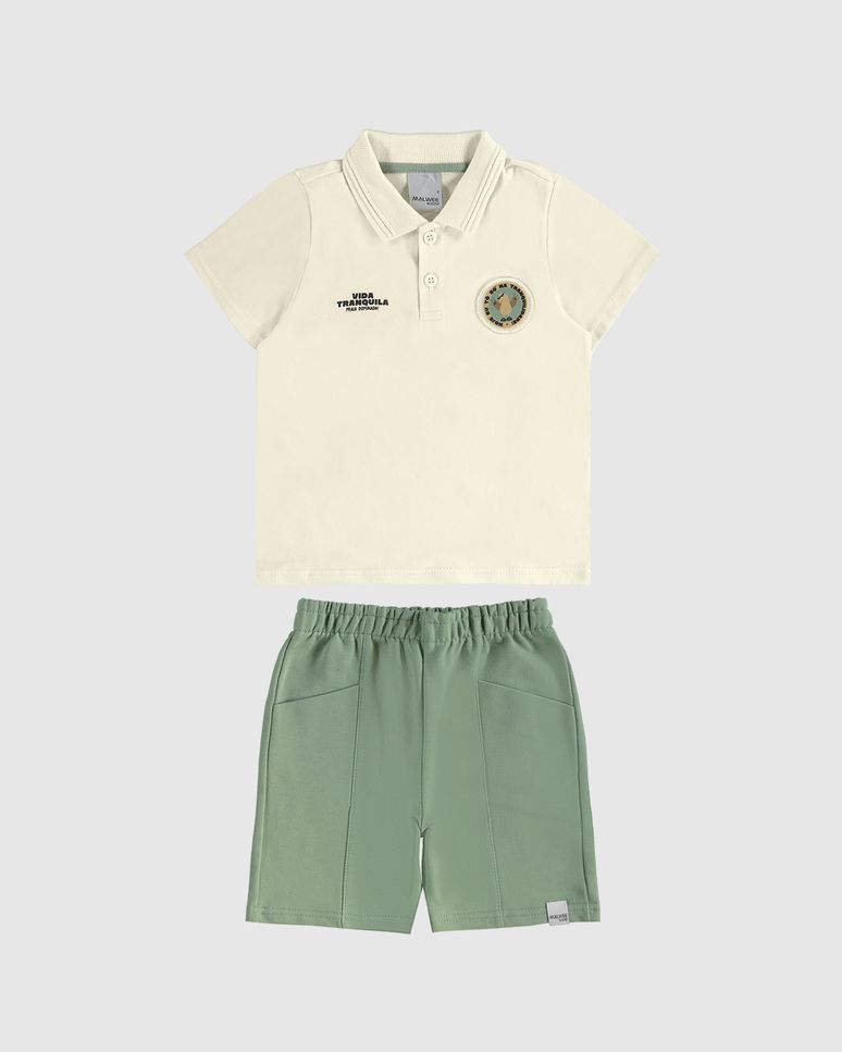 Conjunto Infantil Menino Camisa Polo Estampa Aplique Em Algodão Malwee Kids