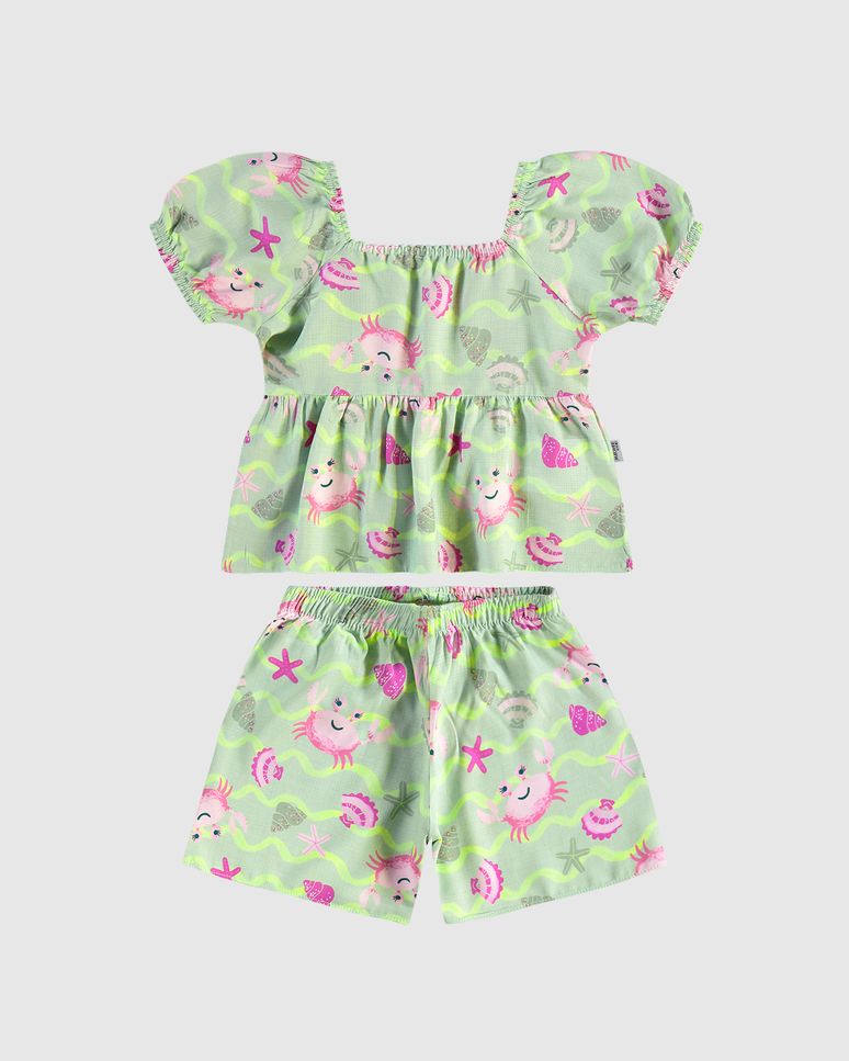 Conjunto Infantil Menina Blusa E Shorts Estampa Caranguejos Malwee Kids