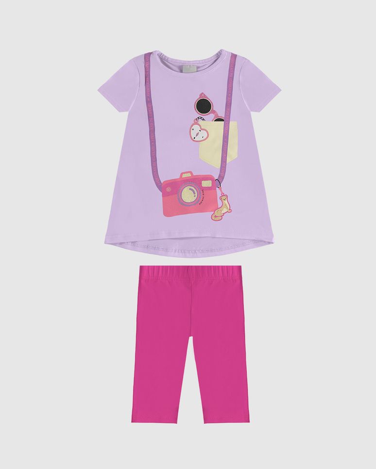 Conjunto Infantil Menina Blusa Estampa Com Glitter Em Algodão Malwee Kids