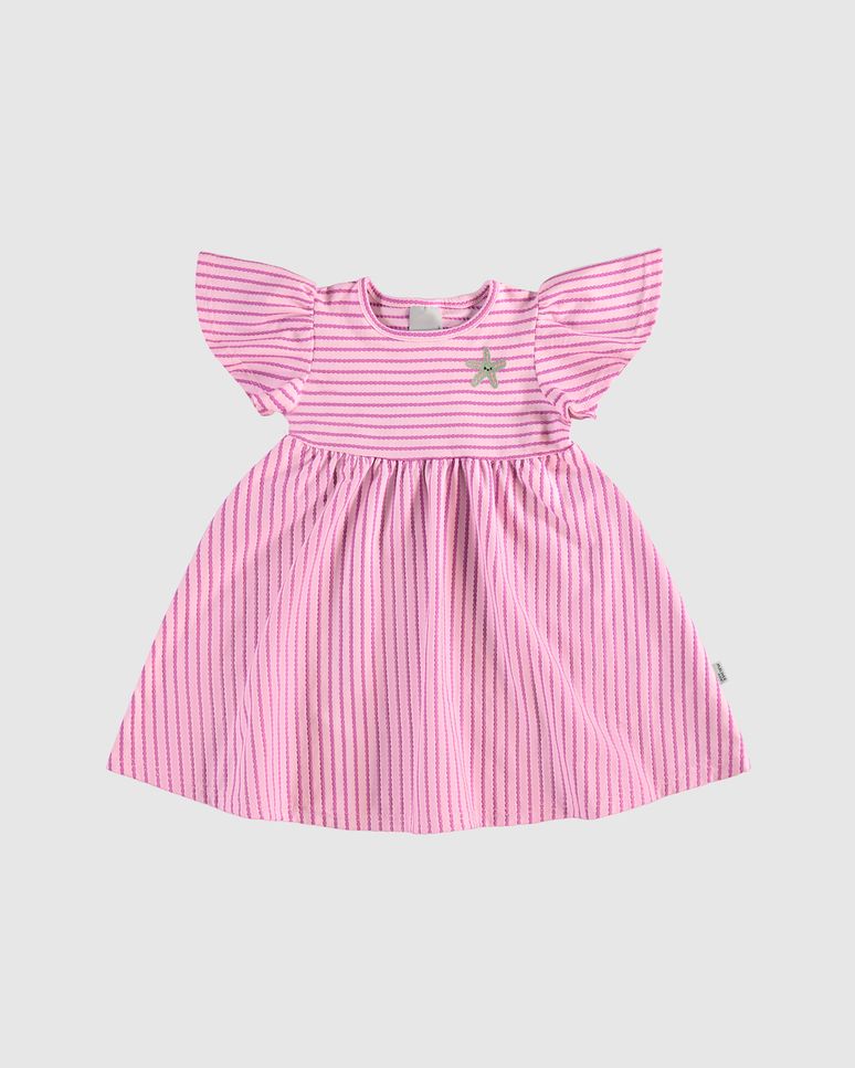 Vestido Infantil Rodado Em Malha Texturizada Listrada Malwee Kids