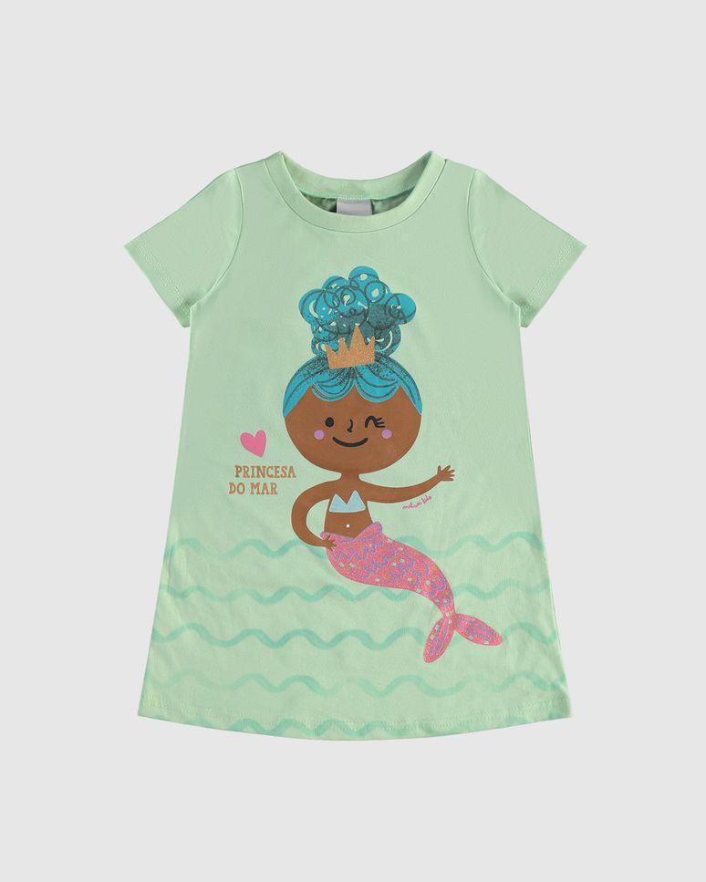 Vestido T-Shirt Infantil Princesa Do Mar Em Algodão Malwee Kids