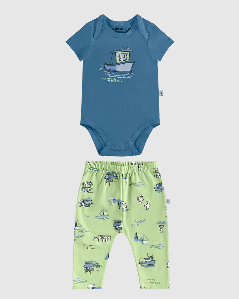 Conjunto Infantil Menino Body E Calça Marinheiro Em Alto-Mar Malwee Kids