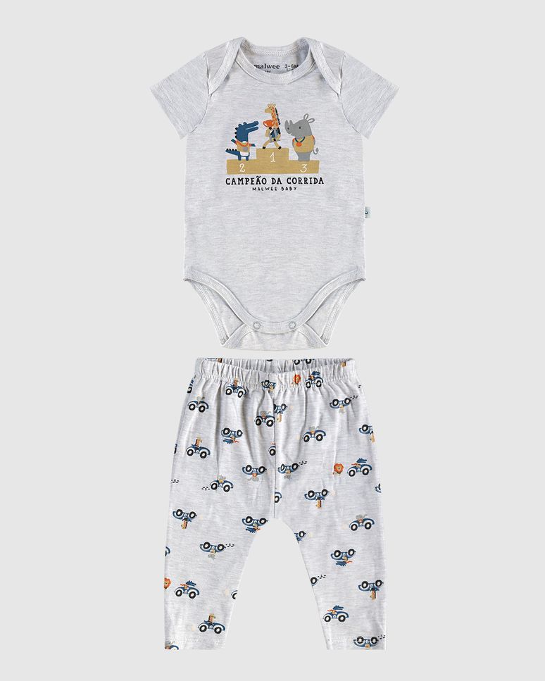 Conjunto Infantil Menino Body E Calça Estampada Em Algodão Malwee Kids