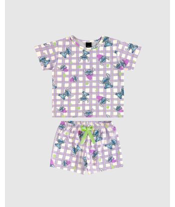 Conjunto De Pijama Blusa Manga Curta Stitch Disney Em Algodão Malwee Kids