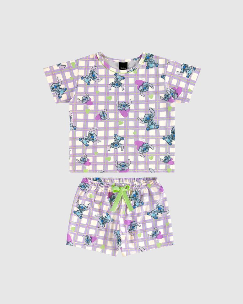 Conjunto De Pijama Blusa Manga Curta Stitch Disney Em Algodão Malwee Kids