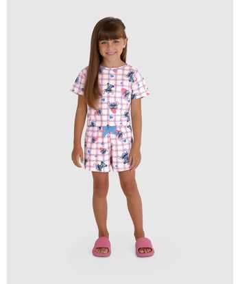Conjunto De Pijama Blusa Manga Curta Stitch Disney Em Algodão Malwee Kids