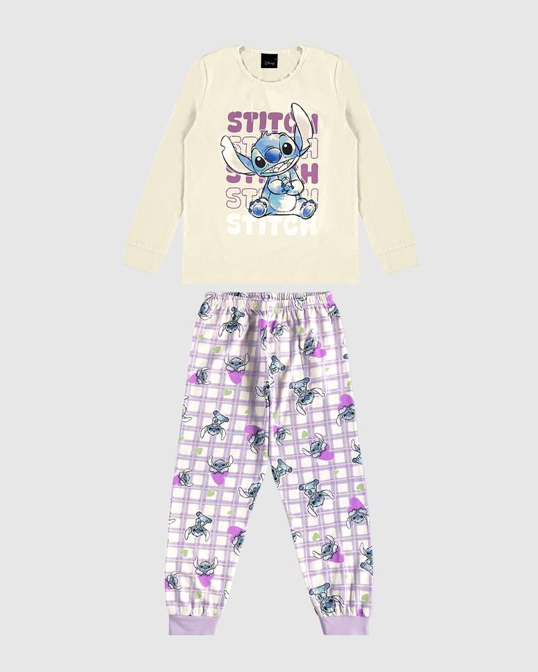 Pijama Infantil Menina Blusa Manga Longa Stitch Disney Em Algodão Malwee Kids