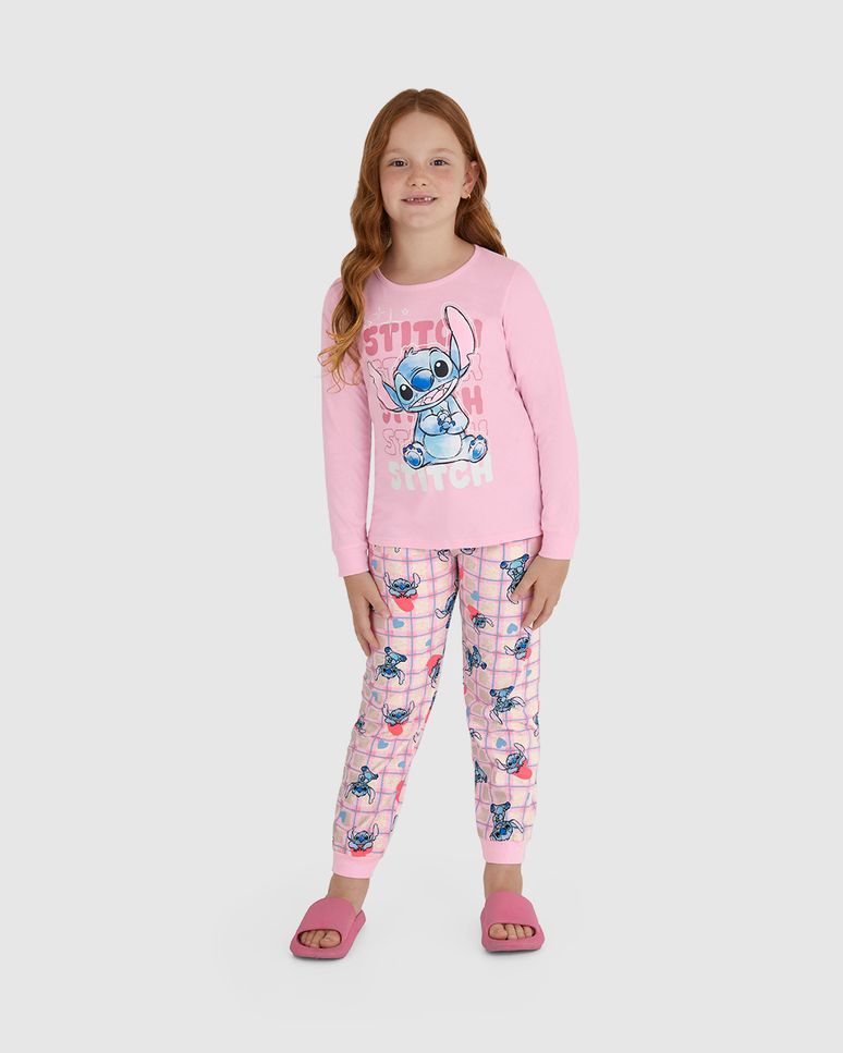 Pijama Infantil Menina Blusa Manga Longa Stitch Disney Em Algodão Malwee Kids