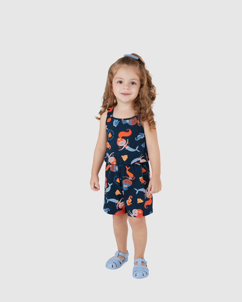 Macaquinho Infantil Menina Alças Elástico Em Algodão Malwee Kids